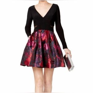 Xscape Floral Print A-Line Dress Blacks